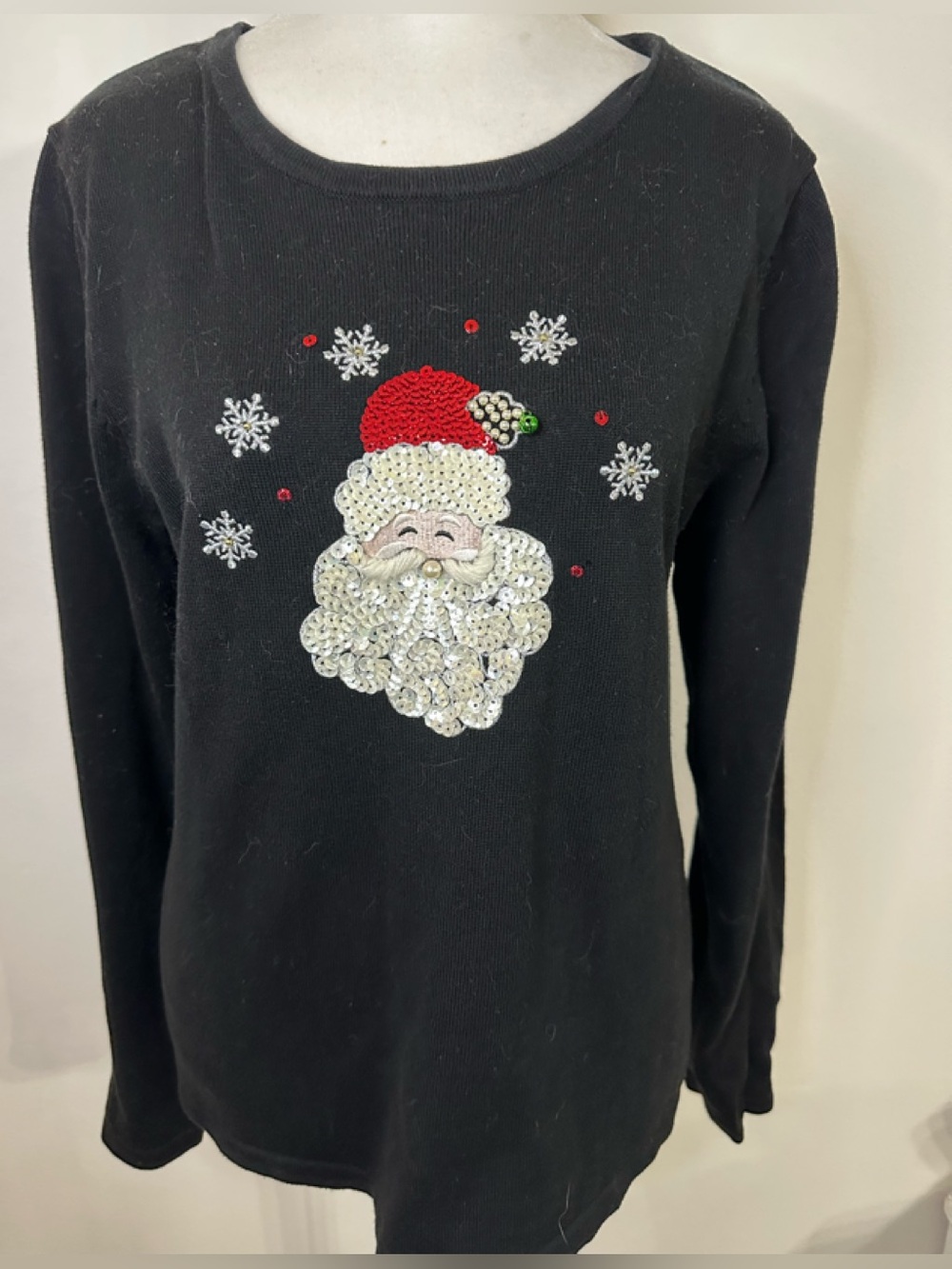 k.b.collections  Sequin Santa Lightweight Crewneck Sweater - Size M
